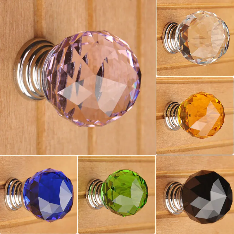 30mm Round K9 Crystal Handles Cabinet Door Drawer Glass Handle Wardrobe Pulls and furniture knob Handles and pulls for cabinets