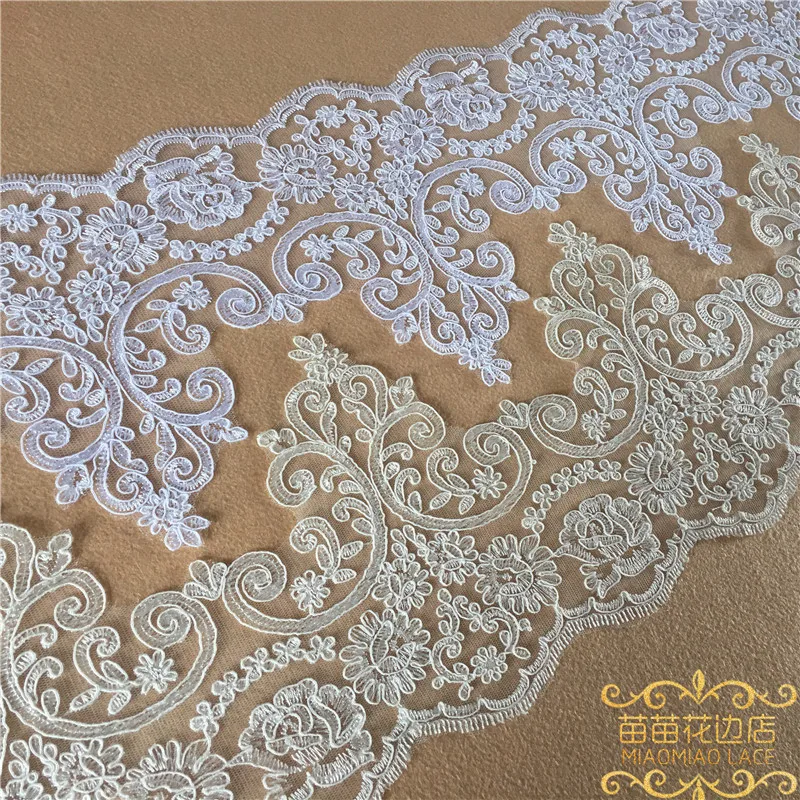 1Yard European-style Pure white ivory Lace Fabrics Wedding Veil Tiara DIY Handmade Jewelry Cording Trims Flower 18cm