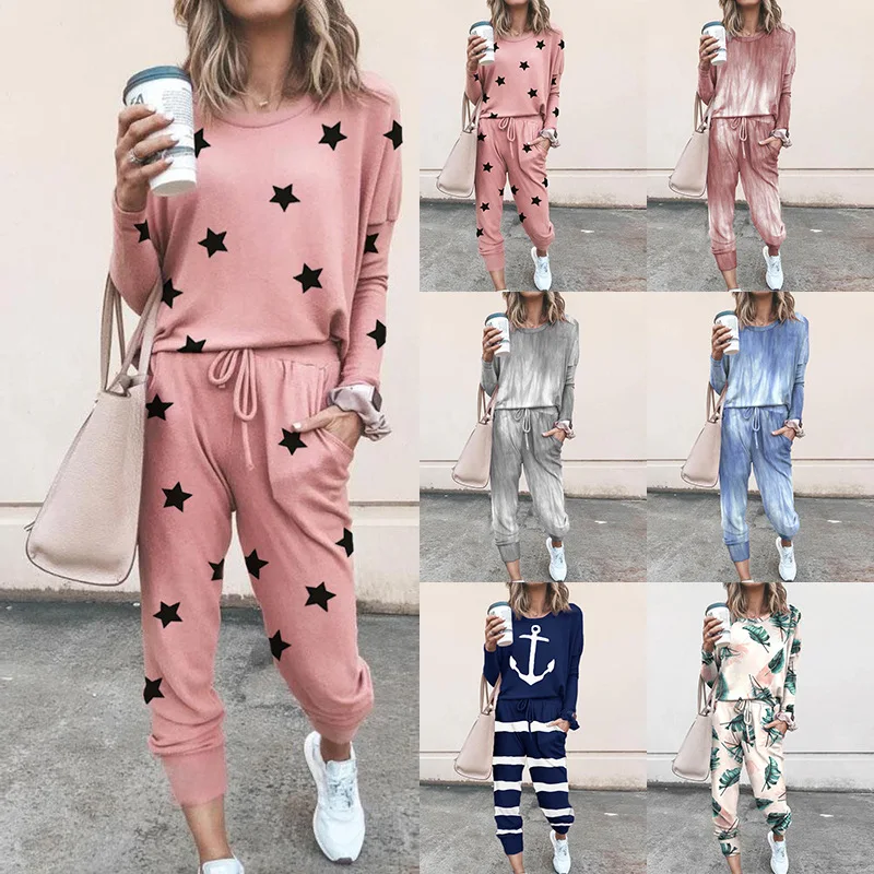 

Women's Summer Suits, Women's Autumn New Styles, Long-sleeved Printing, Casual Long-sleeved Two-piece Suits, Women's Sportswear