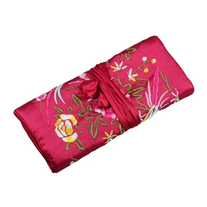 Oriental Silk Jewellery Roll Wrap Jewelry Travel Storage Case