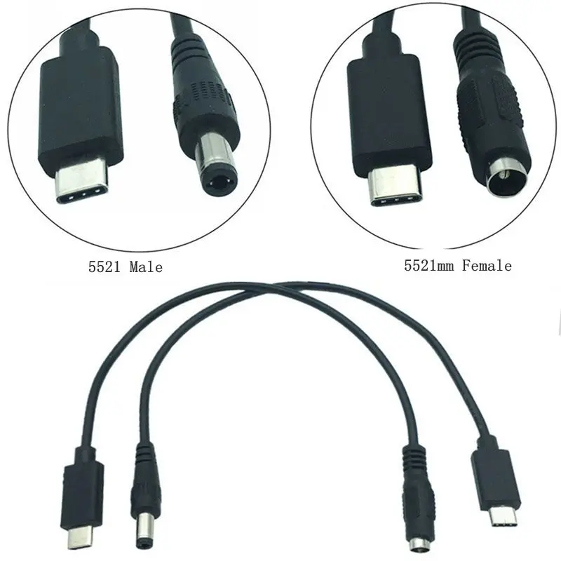 DC 5.5 X 2.1mm Female Male Jack To Type-C USB 3.1 Male Plug Cable DC Power Connector Adapter DC To Type C Male 3A 0.2M