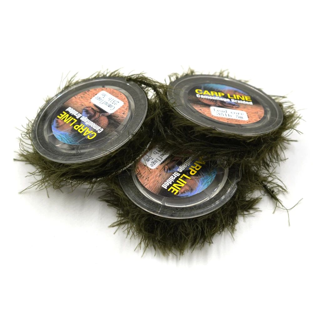 MNFT 5M Carp Fishing Weed Hook Link Line 25 35 45lb Camouflage Braided Carp Line Leadcore Leader Camo Weed Effect Rigs