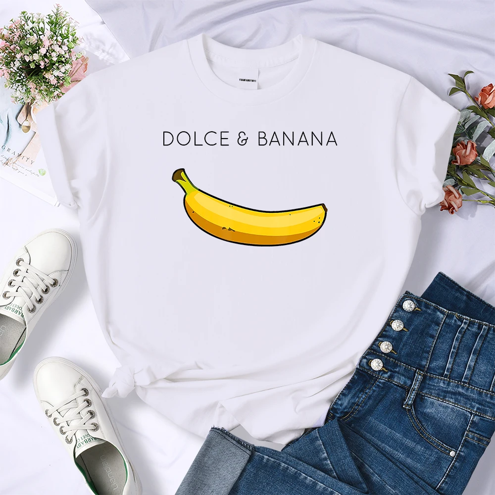 Dolce Banana Anime Printed T Shirts Womens Creativity Breathable Tshirts Fashion O-Neck Shirts Cartoons Brand Female Tops