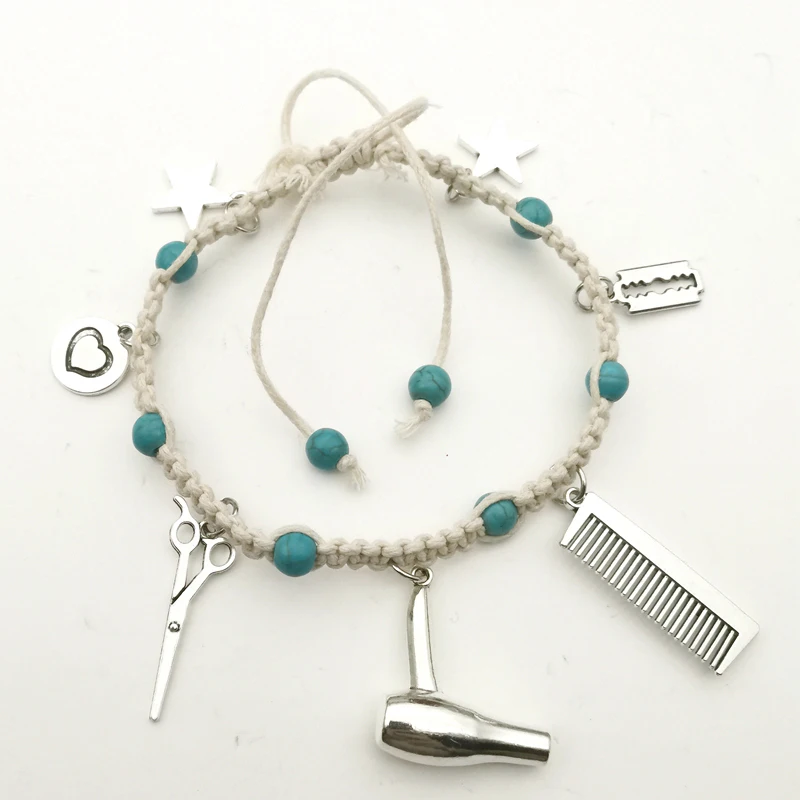 New Fashion Style Hair Salon Tools Ladies Bracelet Bohemian Mini Hair Dryer Scissors Comb Blade Love Heart Anklet Jewelry
