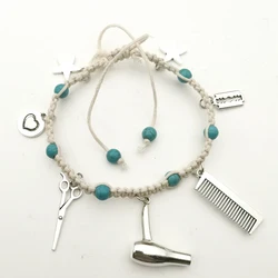 New Fashion Style Hair Salon Tools Ladies Bracelet Bohemian Mini Hair Dryer Scissors Comb Blade Love Heart Anklet Jewelry