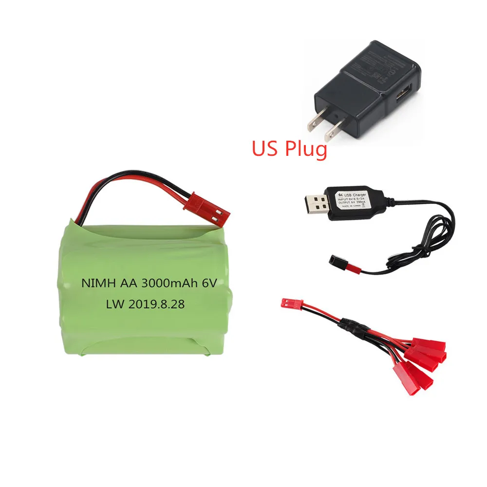 Batterie Nilaissée avec chargeur USB, 6V, 3000mAh, AA, 2400mAh, Jouets RC, Voitures, Bateau, Réservoirs, Robots, Pistolet, Prise JST