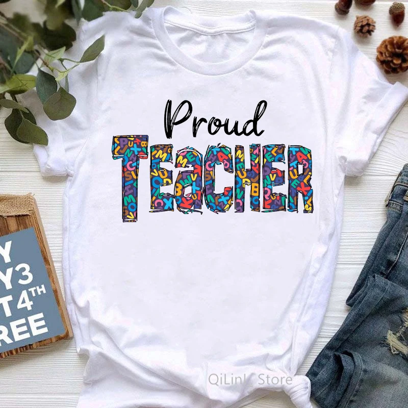 Watercolor Proud Teacher Herolife Print T-Shirt Women Super Mom Tshirt Femme Mother'S Day Gift T Shirt Female Harajuku Shirt