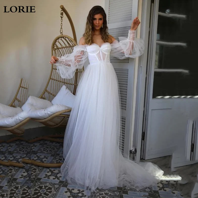 

LORIE Sweetheart Puff Sleeve Beach Bridal Gown Off The Shoulder Princess Wedding Dresses Puff Tulle Boho Wedding Gowns