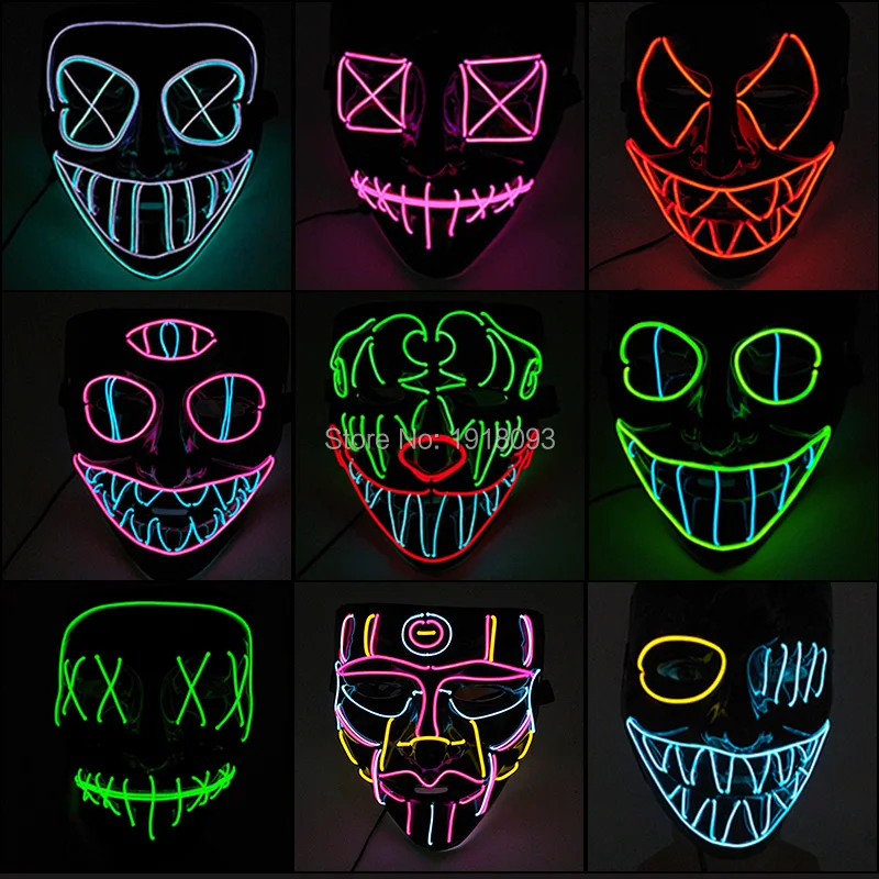 New Style Halloween LED Mask EL Wire Light Up Party Mask Colorful Neon Mask Halloween Horror Party Mask Halloween Decoration