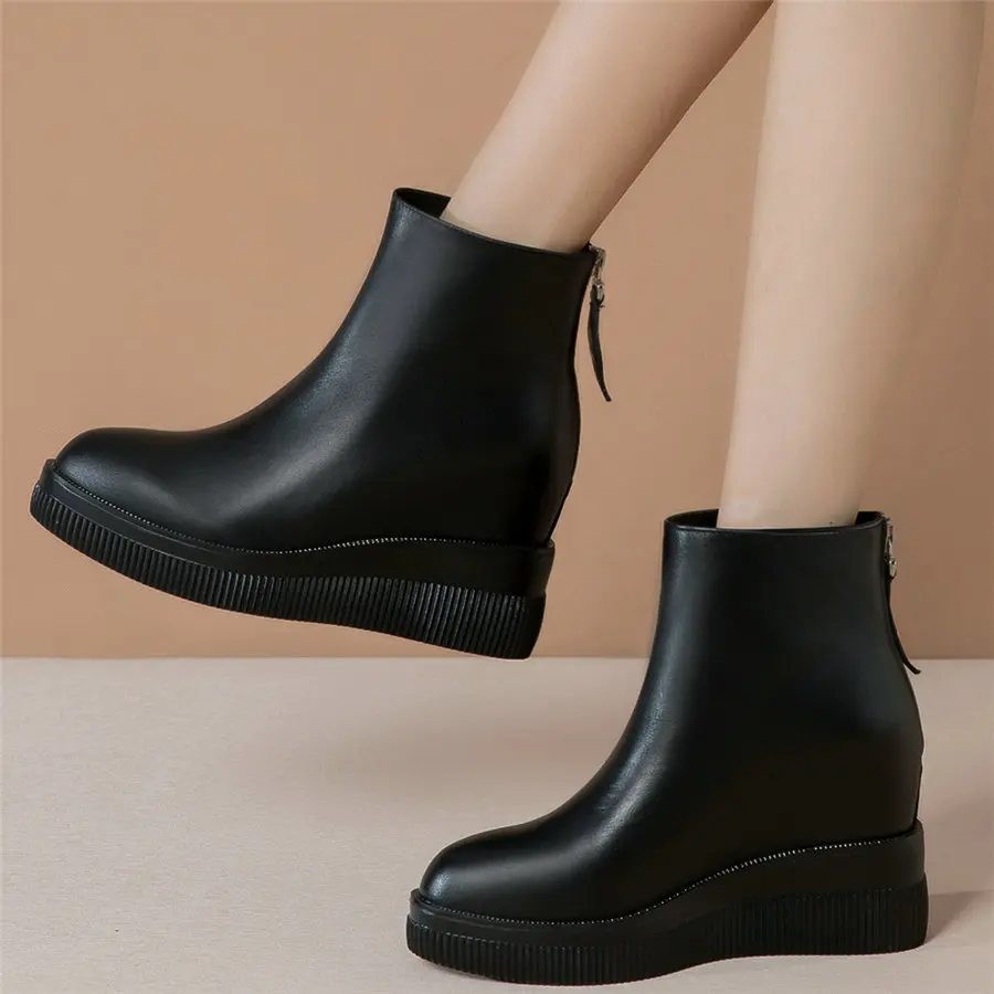 

Fashion Sneakers Women Genuine Leather Wedges High Heel Ankle Boots Female Round Toe Chunky Platform Pumps Shoes Casual Shoes