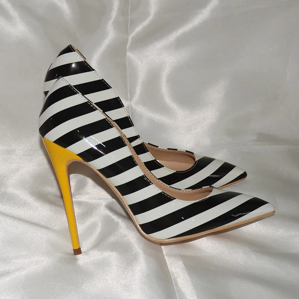 Veowalk Zebra Striped Women Sexy Patent Leather High Heels Fashion Ladies Pointed Toe Stilettos Pumps Iconic African Party Shoes