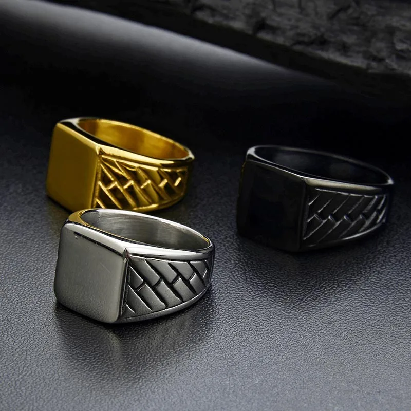 Men\'s Gold Color Square Ring Stainless Steel Punk Simple Signet Rings for Men Women Fashion Jewelry Drop shipping