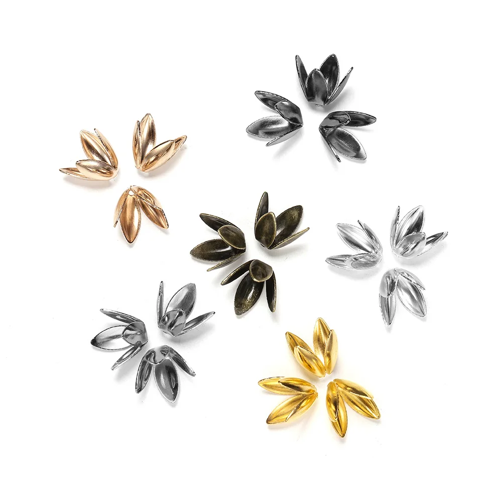 100pcs/lot Gold Silver Charms Petal Bead Four Leaves Beads Caps Petal Spacer Bead Cap For DIY Bracelet Jewelry Making Findings