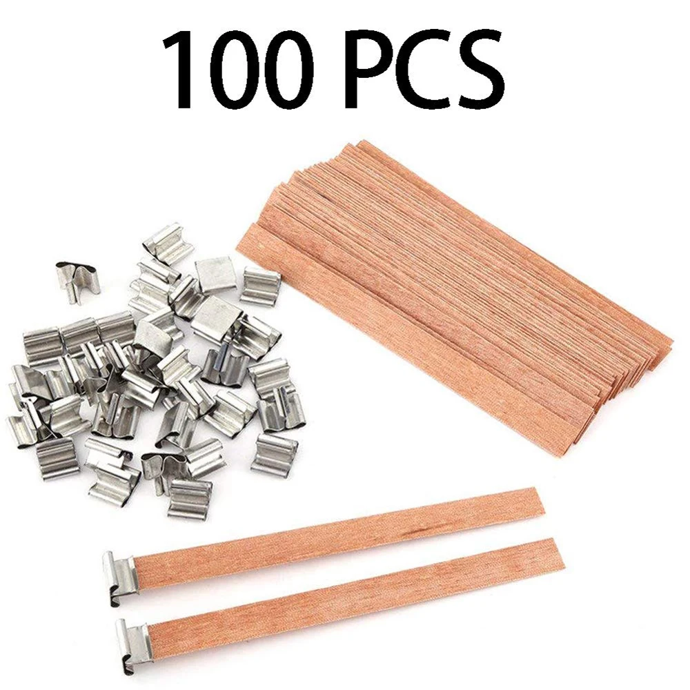 100Pcs 13X130mm Natural Wood Candle Wicks with Sustainer Tab DIY Candle Making Supplies Soy Parffin Wax Wick for Family