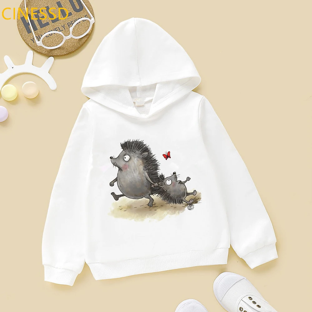 Funny cartoon Hedgehogs animal print kids hoodies winter 2020 lovely children's sweatshirt teen student clothes velvet tracksuit