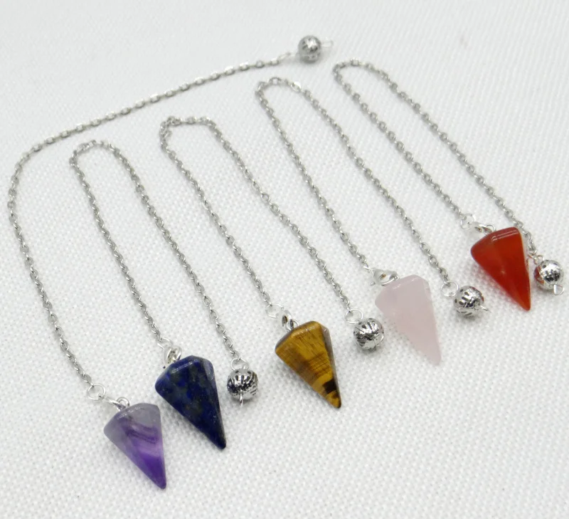 Hot Sell Natural Stone Quartz Crystal Reiki Healing Pendulum Meditation Hexagonal Charm Pendule Pendant Diy Jewelry Making 1pcs