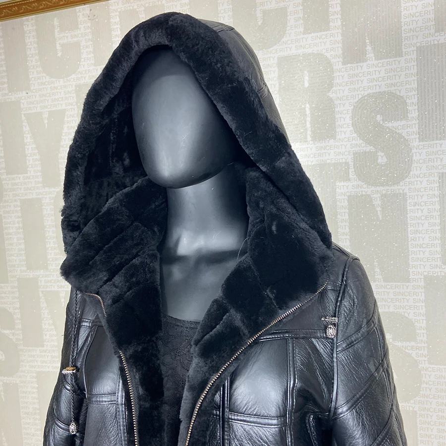 Sheepskin Coat For Womens Real Leather Jacket Women Winter Warm Hooded Coat 2024 Luxury High Quality