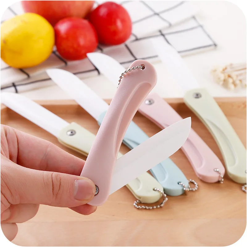 1 PC EDC coltello da frutta in ceramica coltello pieghevole portatile coltello da cucina coltello da pelatura utensile da taglio con catena all'ingrosso