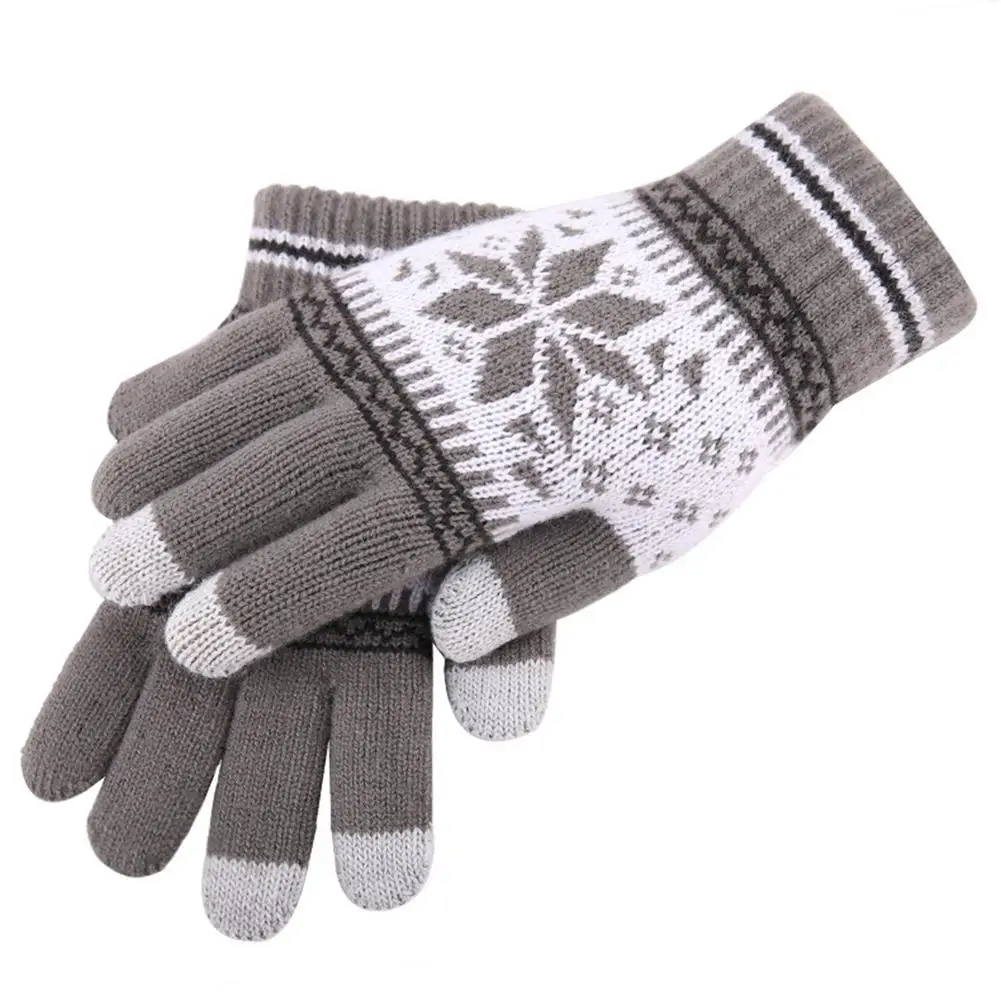 Warm Gloves Christmas Theme Knitted Gloves Snowflake Gauntlet With Screen Design Good Elasticity Breathable Mittss For Indoor