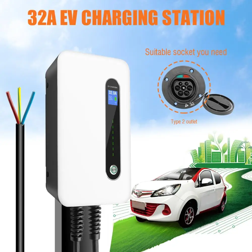 Lefanev-estación de carga para vehículos eléctricos, cargador montado en la pared, tipo 2, Cable IEC 62196-2 Nivel 2, 240V, 32A, EVSE Wallbox EV