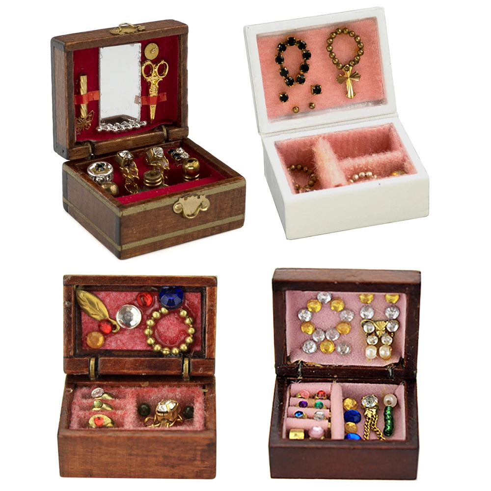 1/12 Dollhouse Miniature Accessories Mini Wooden Jewelry Box Model Toys for Doll House Decoration