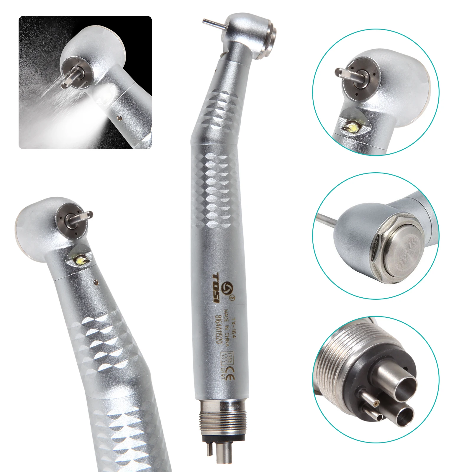 TOSI E-generator Air Turbine Dental Handpiece/Dental Drill LED Light High Speed Standard Head Push Button 3 Water Spray