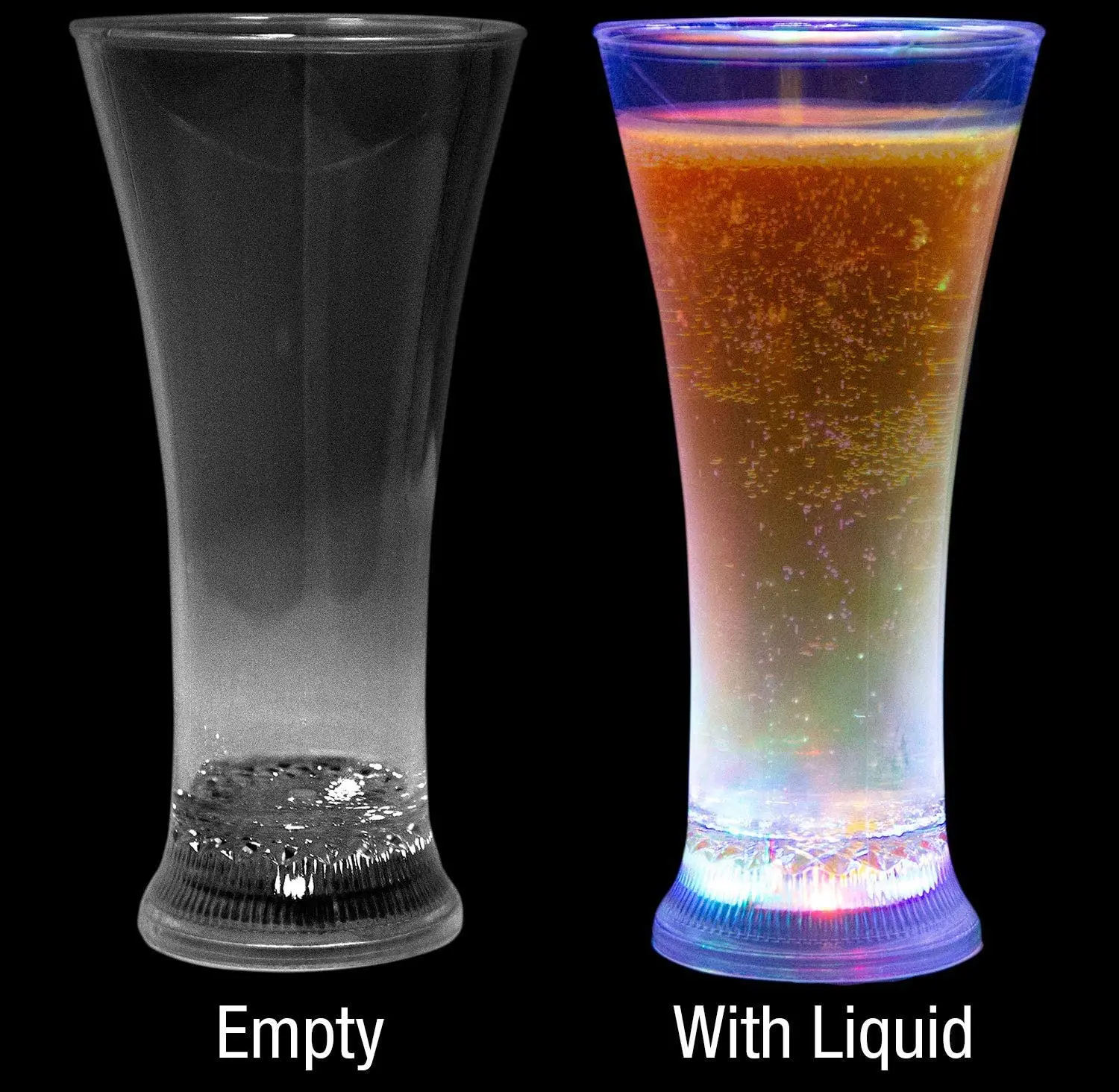 Liquid Activated LED Pilsner Glasses Light Up Beer Glasses Glow in the dark tall cups Party Tumblers - 13 oz.