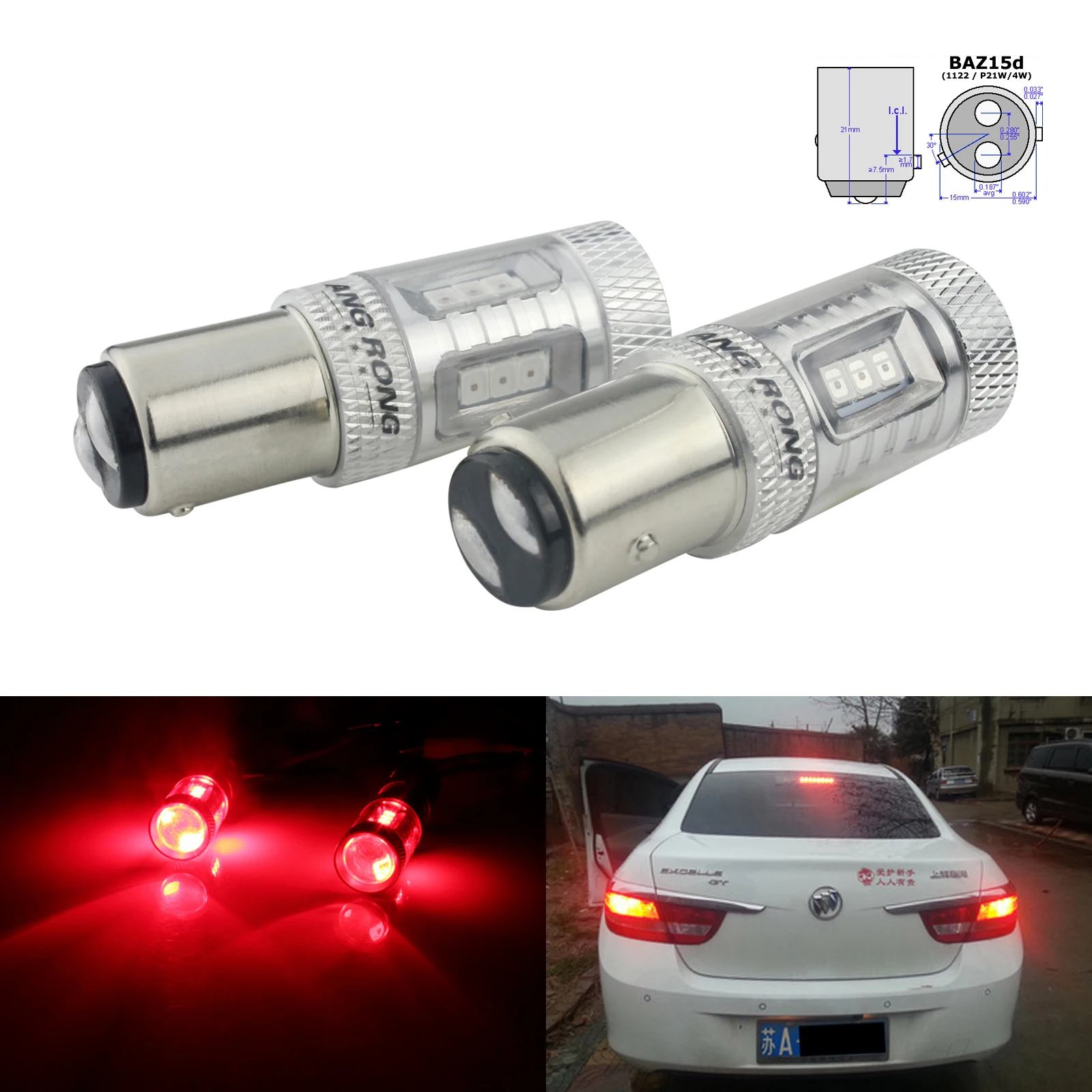 

ANGRONG 2x 566 P21/4W 1122 BAZ15d 15W LED Side Stop Tail Brake Light Bulbs Red(CA314)