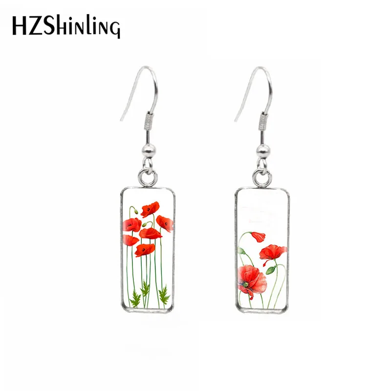 2020 Flowers Roses poppies Sakura Sweet Girls\' French Hook Earrings Glass Pendants Jewelry for women