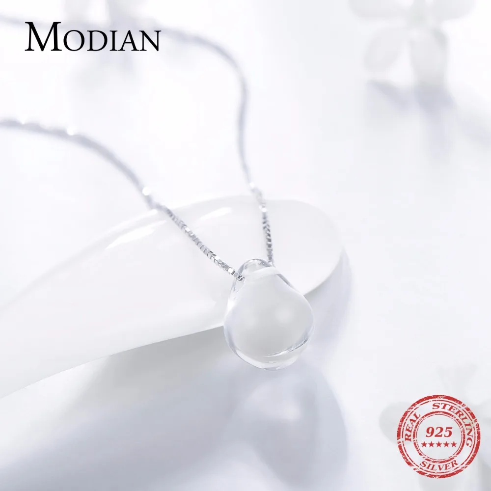 موديان-قلادة من الفضة الإسترليني عيار 2021 ، قلادة كريستالية شفافة ، قلادة قطرة ماء مضيئة ، قلادة عصرية للبنات ، مجوهرات فضية 925 #5