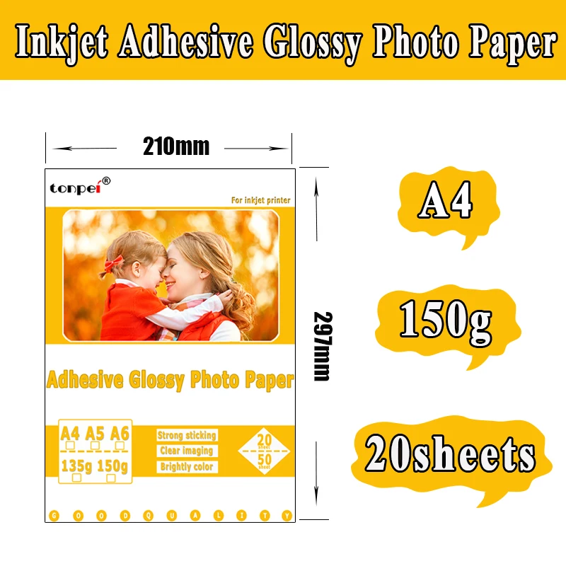 

A4 Inkjet Adhesive Glossy Photo Paper 135g 150g White Self- Adhesive Inkjet Printing Paper With Back Glue Sticker DIY Gifts