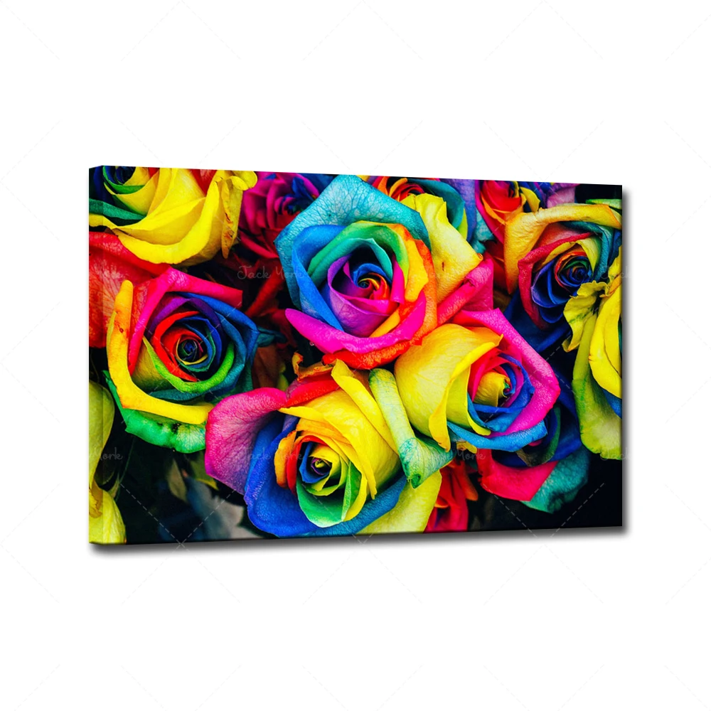 Modern Bunch of Mix Color Roses Floral Canvas Painting Poster and Print Wall Art Pictures for Bedroom Living Room Home Decor