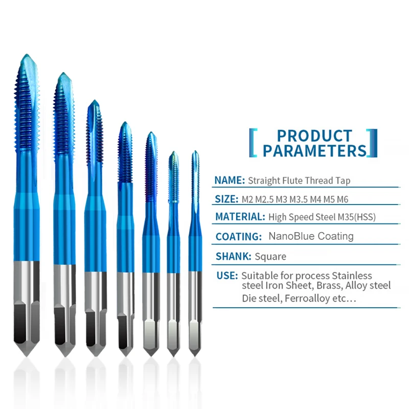 XCAN 1pc M2-M6 Nano Blue Coated Thread Tap High Speed Steel Screw Tap Straight Shank Tap Drill