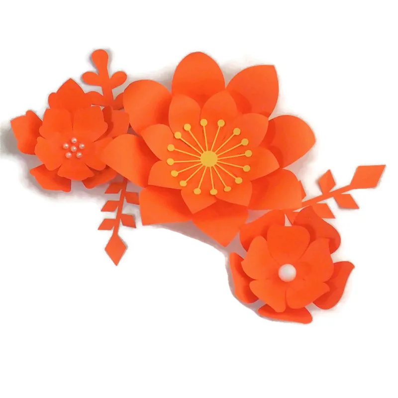 Handmade Orange Easy Made DIY Paper Flowers Orange Leaves Set 4 Nursery Wall Deco Baby Shower Kids Room Backdrop Video Tutorials