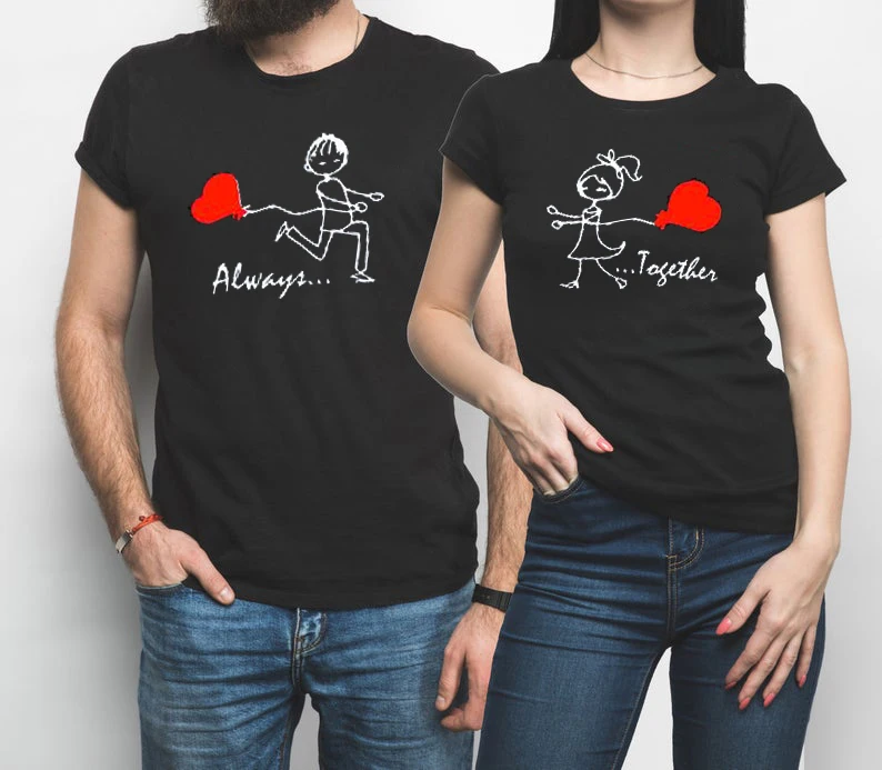 Valentine's Day Women Fashion Clothing Gift Short Always Together Matching Tshirts for Couples    Tops