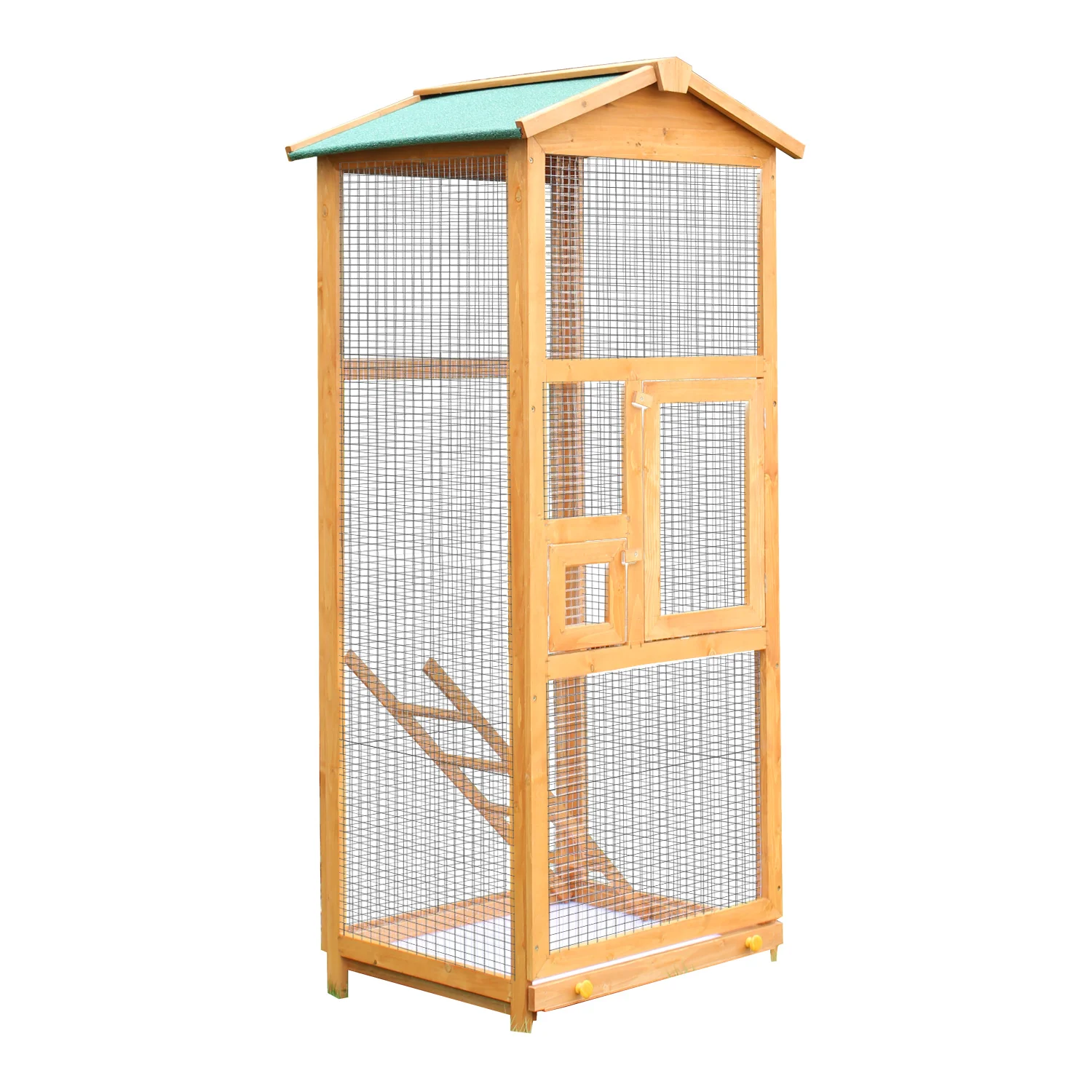 PawHut Birdcage large pine wood Birdcage with 2 doors removable tray and asphalt roof 68x63x165 cm