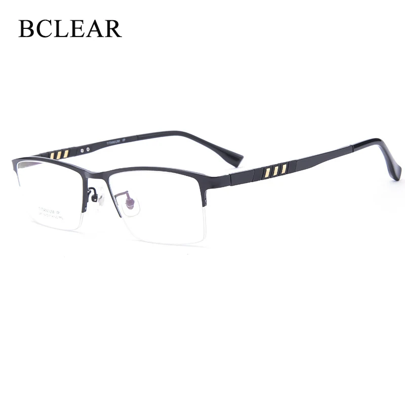 BCLEAR Fashion Men's Business Light Weight Pure Titanium Half Frame Optical Glasses Elegant Ultralight Prescription Eyeglasses