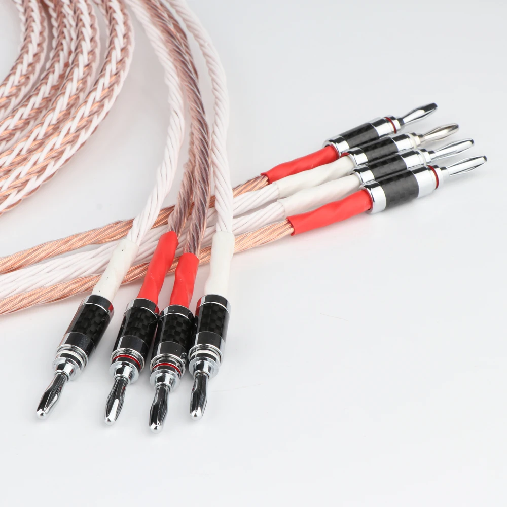 Hifi Audio OCC single silver Plated Twisted Speaker Cable Loudspeaker Cable Hifi Carbon Fiber BFA Connector cable