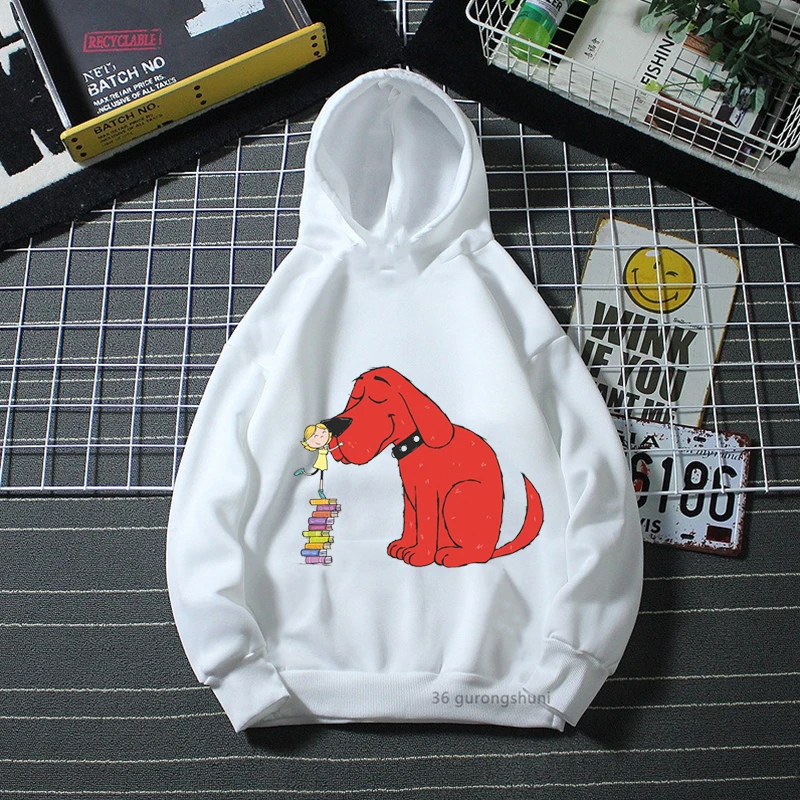 

Funny Boys Hoodies Cute Clifford Dog Red Dog Graphic Print Kids Winter Plush Long Sleeve Sweatshirt Casual Girls Hoodies Tops