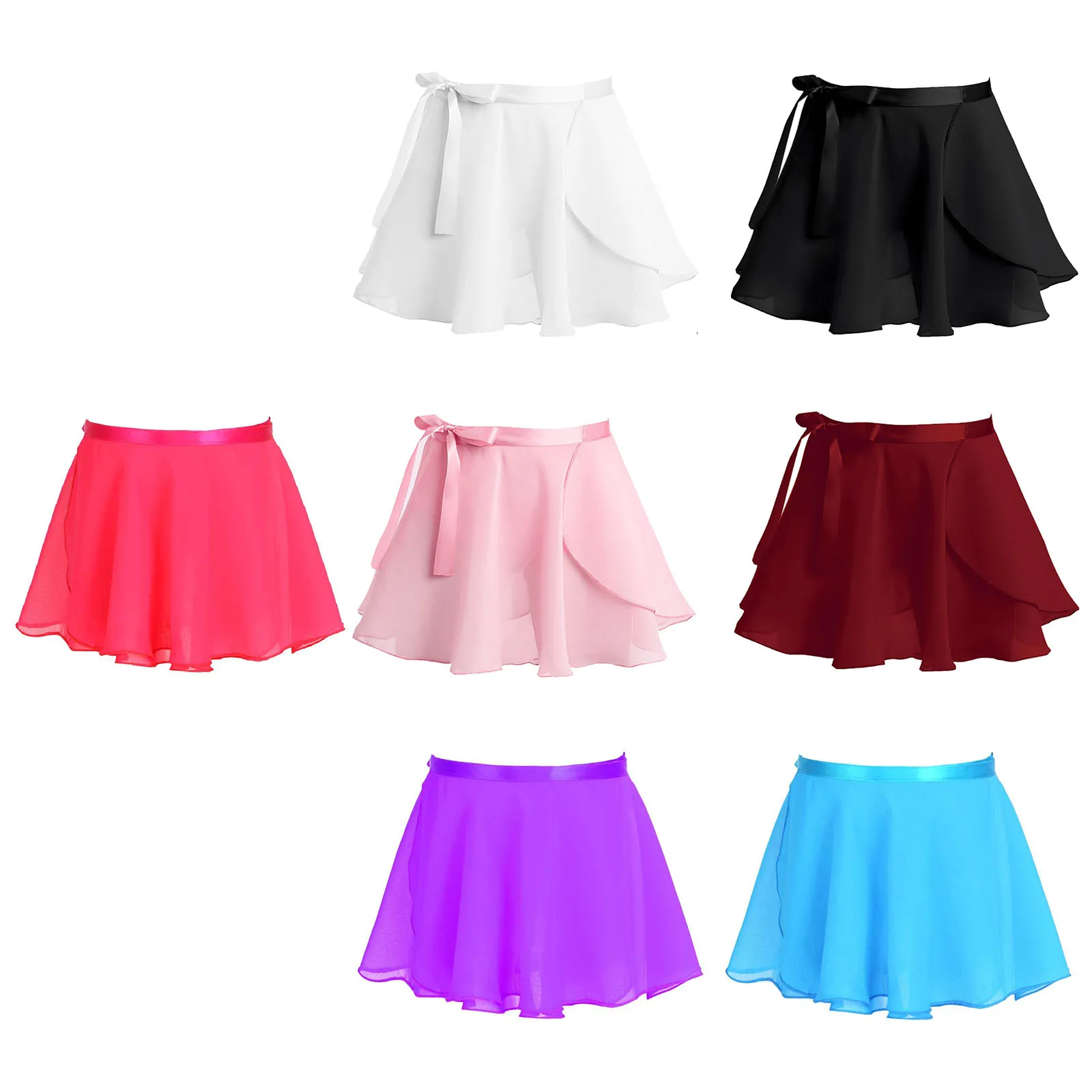 IIXPIN Girls Ballet Wrap Skirt Kids Dance Skate Over Scarf Tutu Skirts Chiffon Basic Classic Pull-On Wrap Skirt with Waist Tie