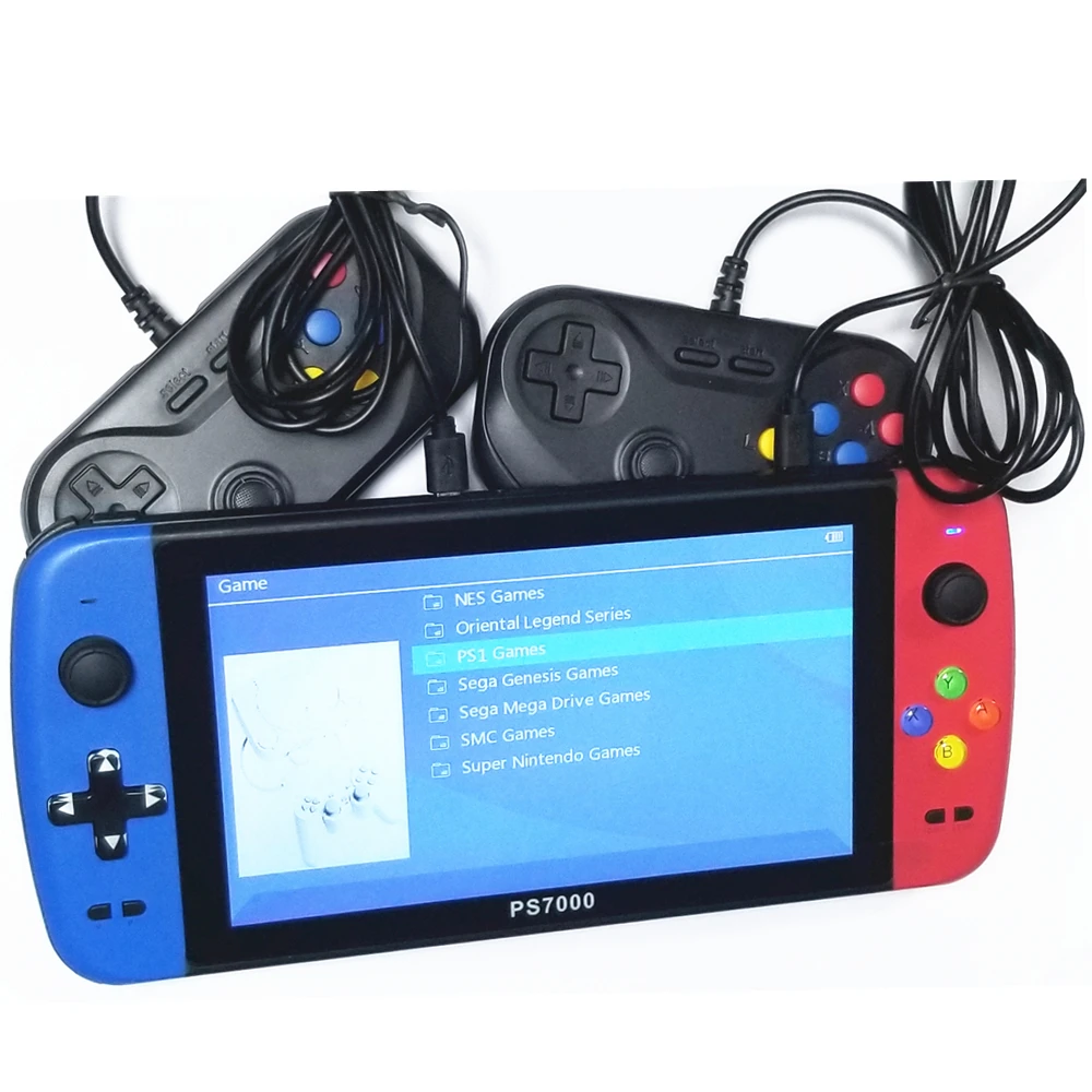 PS7000/Q900 7 inch Handheld Portable Game Console with 2 gamepads 64/128GB 5000 free games 100 ps1 games for MAME/CPS/NEOGEO