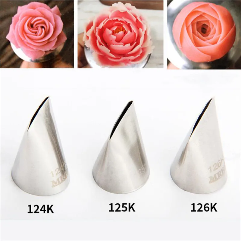 #124K#125K#126K 3pcs Rose Petal Pastry Nozzles Stainless Steel Nozzle Set DIY Icing Piping Tips Cupcake Cake Decorating Tools