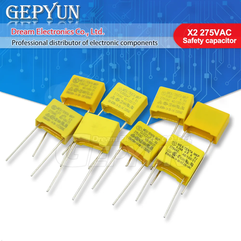 

10pcs X2 Safety capacitor Polypropylene film 15mm 275VAC 275V 0.022UF 0.047UF 0.1UF 0.15UF 0.22UF 0.33UF 0.47UF 0.68UF 1UF