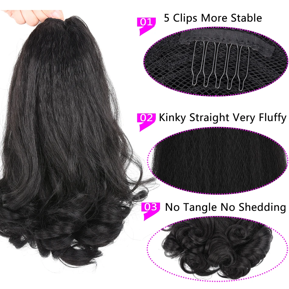 Afro Puff Kinky Straight Drawstring Ponytail Synthetic Pony Tail Hairpiece for Black Women African American Clip Hair Extension