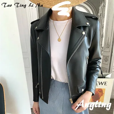 Tao Ting Li Na chaqueta de cuero de oveja genuino, nueva moda, G16