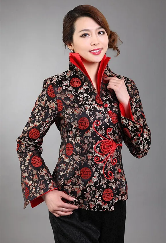 Red Silk Satin Jacket Coat Women Traditional Chinese Newbuckles Embroidery Flowers Clothes Classic Winter Garment Plus Size 3xl