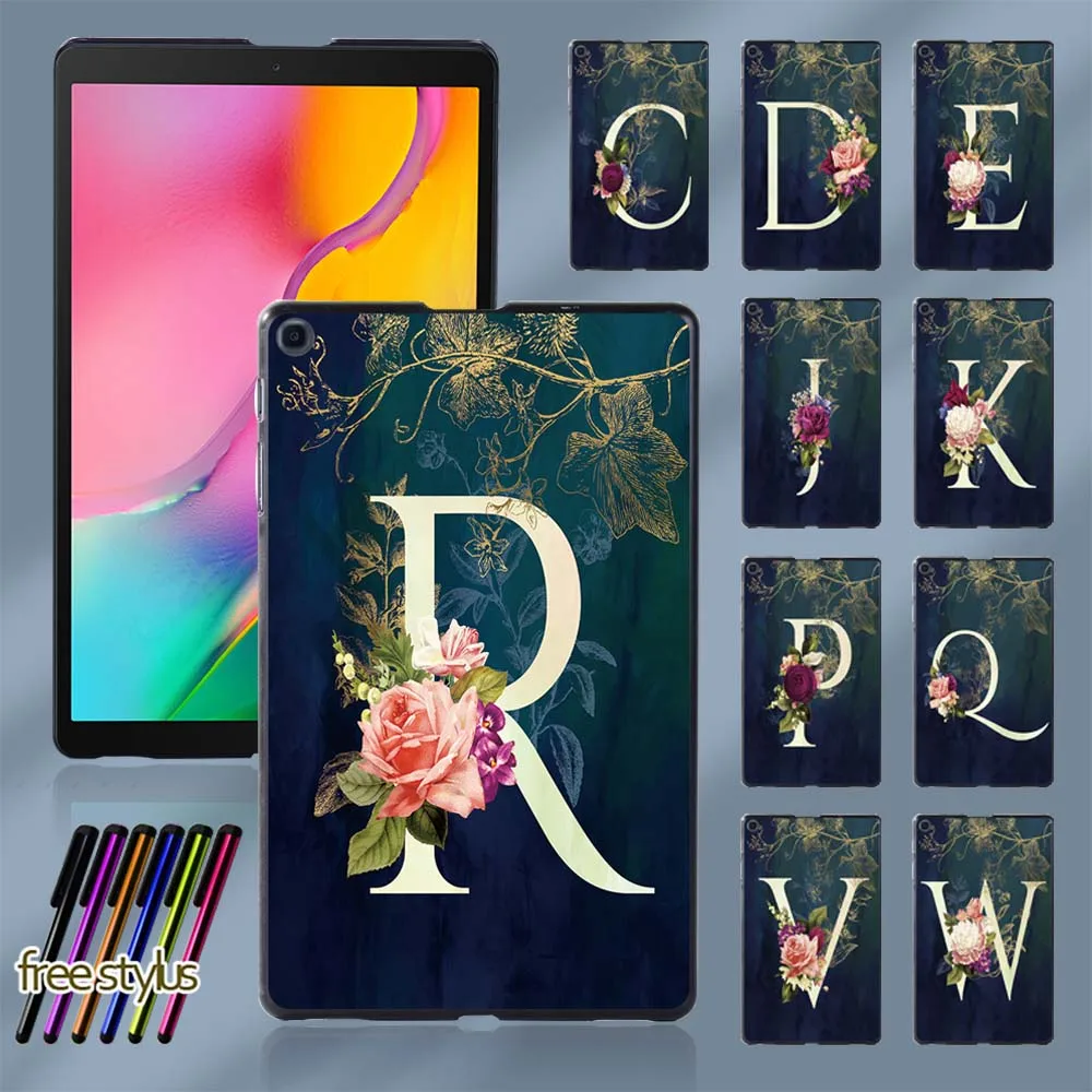 Case for Samsung Galaxy Tab A 10.1 2019 T510/T515 Initial Name Flower Letter Pattern Tablet Hard Shell Cover + Free Stylus