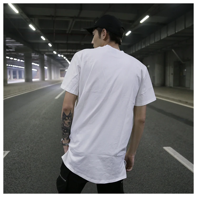 high street style front short back long split plain all-match bottoming shirt Quan Zhilong the same trendy loose T-shirt s