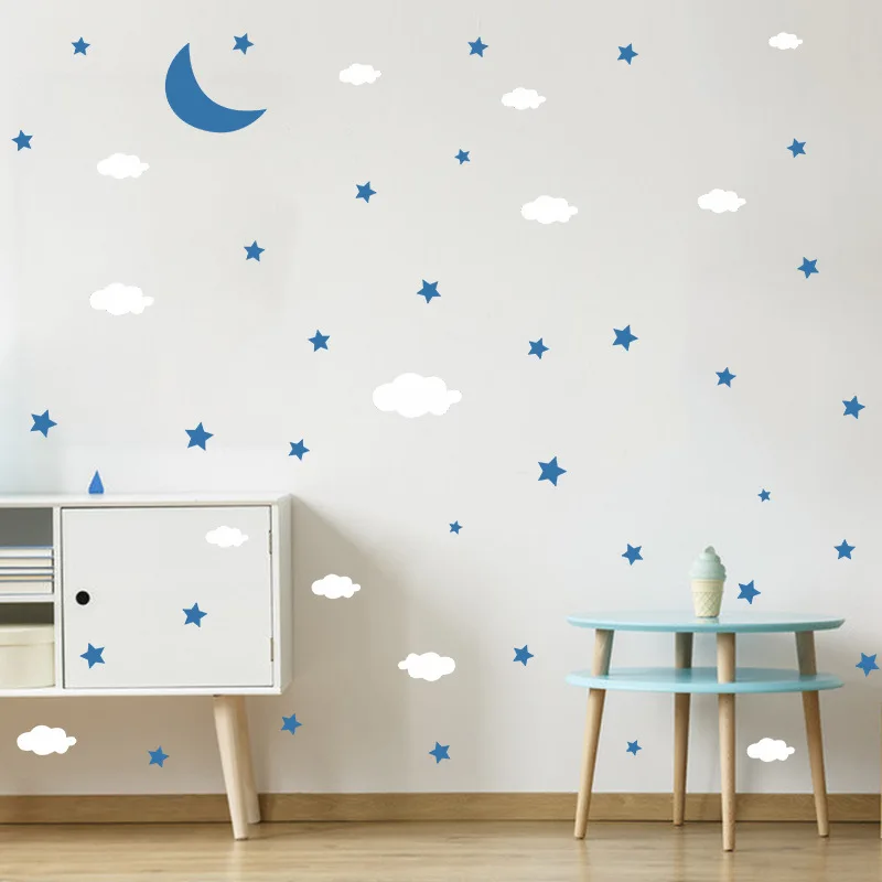 

Cartoon Moon Clouds Stars Wall Sticker Kid Room Background Decor Wallpaper Bedroom Home Decoration Beautify Combination Decals