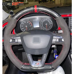 WCaRFun-Funda de cuero personalizada para volante de coche, cubierta de ante para Seat Leon Cupra R Leon ST Cupra Ateca FR